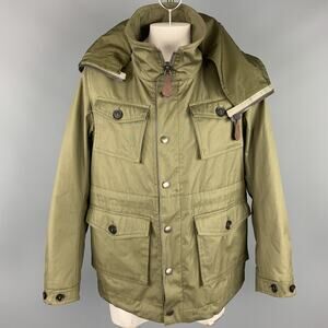 BURBERRY PRORSUM Resort 2013 Size 42 Olive Solid Cotton Zip & Snaps Jacket